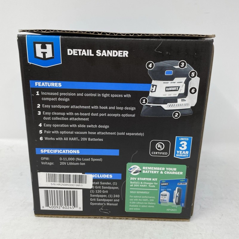 HART 20-Volt Cordless Detail Sander HPSD85 *Tool Only*