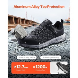 VEVOR Aluminum Alloy Toe Shoes for Men Lightweight Cushion Industrial Work Shoes Construction Sneakers Black