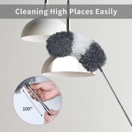 BOOMJOY Microfiber Feather and Cobweb Duster Set, Bendable Head and 100 inches Extension Pole, for High Ceiling, Fan, Blinds, Furniture