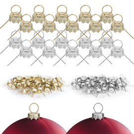 Cosmos 100 Pcs 2 Colors Round Christmas Ornament Caps, Christmas Ball Metal Hangers Caps Replacement Ornament Tops for Xmas Tree, Ceramic, Glass, DIY Decorations, Gold/Silver (Small, 12 mm)