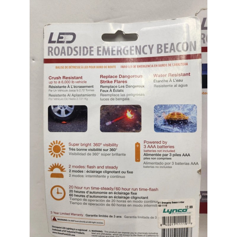 Stonepoint 2-LED Roadside Emergency Magnetic Beacon -2 Modes Flash &