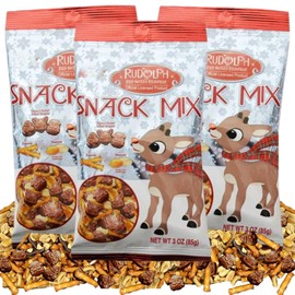 Sweetzo Holiday Rudolph Snack Mix, On-the-Go Sweet and Savory Treats, Stocking Stuffer, Christmas Bowl Filler and More - 3 Ounces (Pack of 3)