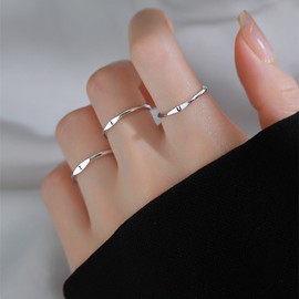 Thin Stacking Initial Rings for Women Stackable Plain Letter Ring for Women Open Adjustable Silver Capital Alphabet Letter Band Ring (F)