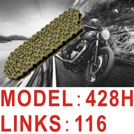 LKSM 428H Motorcycle Gold Chain 116 Links with Chain Breaker Tool for 110cc 125cc TTR125 YZ85 CB125 Apollo RFZ DB-X18 DB-X19 Suzuki JR80 RM85 TaoTao Chinese Pit Dirt Bike 4 Wheeler ATV