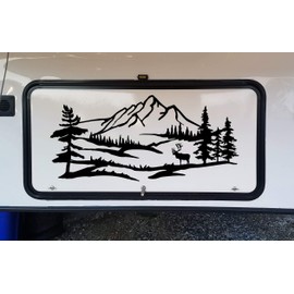 Minglewood Trading Ivory | Elk Mountain Scene Vinyl Sticker | Camper RV Travel Trailer Graphics Caribou | Die Cut Decal | 32.5w x 15h inches | Multiple Sizes Colors
