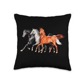 3 Horses Retro Vintage Horse Riding Lovers Horseback riding Throw Pillow
