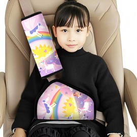Mokiwala Kid's Seat Belt Cover Pad, Shoulder & Belly Cushion Protective Padding - Soft Breathable Hypoallergenic Straps Cushion Cover for Booster Seat, Strollers, and High Chairs, Unicorn