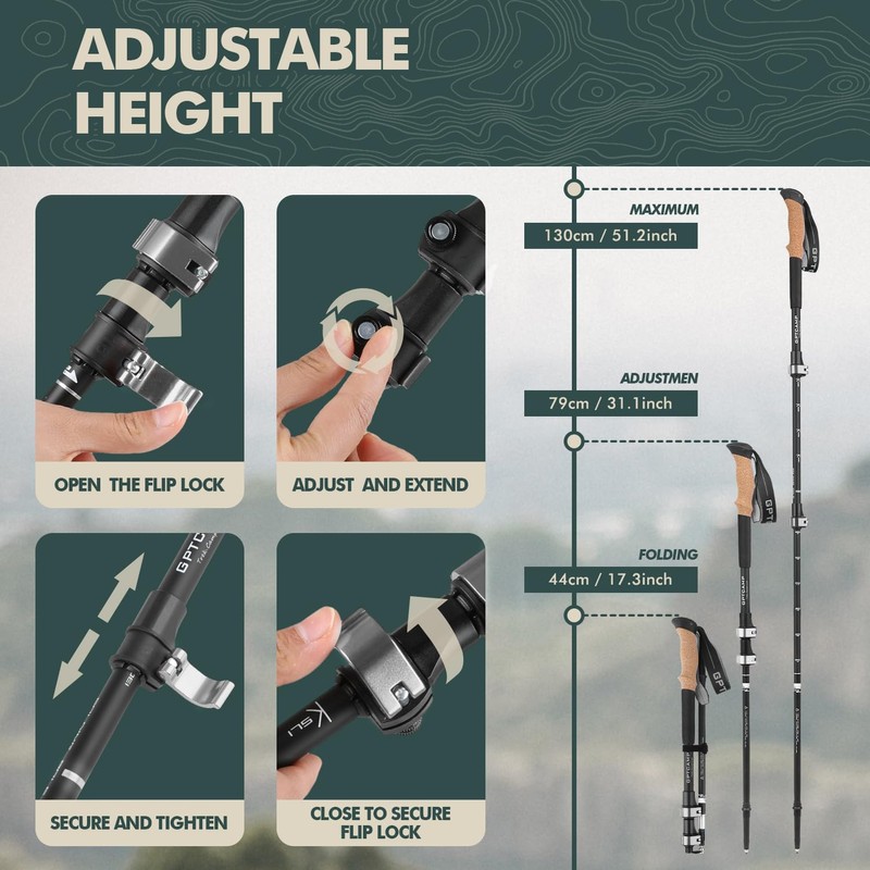 GPTCAMP Walking Sticks,Trekking Poles Collapsible Hiking Poles,Lightweight Folding Travel Walking