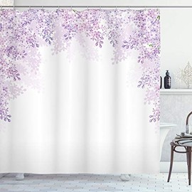 Ambesonne Flower Shower Curtain, Framing Lilac Flowers in Blossom Vernal Season Soothing Color Shades, Cloth Fabric Bathroom Decor Set with Hooks, 75" Long, Lavender White