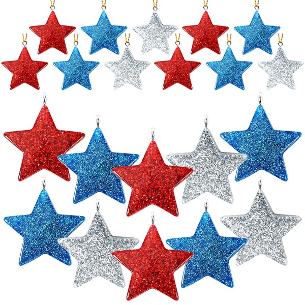 DTOFOOT 48PCS Mini Glitter Resin Star Ornaments Memorial Day Veterans