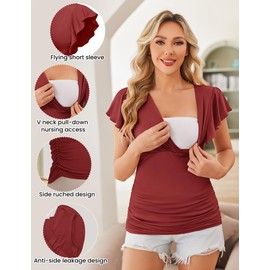 Ekouaer Nursing Shirts for Breastfeeding 3 Packs Pregnancy Top Flying Short Sleeve Maternity Clothes Black/Grey/Wine Red M