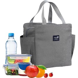 Heavy-Duty Insulated Lunch Box Bag for Men & Women - Thermal Reusable Lunch Cooler Bag with Side Pockets, Thick Aluminium Foil (Grey)