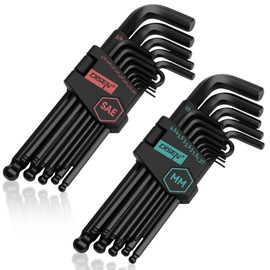 DISEN 26 Pieces Hex Key Allen Wrench Set Metric & SAE Size with Ball End, 1.27-10 MM & 1/20-3/8 Inch, Long Arm Ball Design, Chrome Vanadium Steel