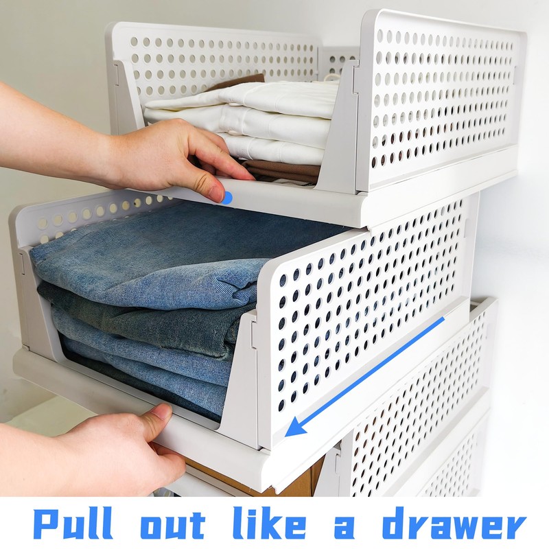 BGRQRIQ 4-Pack Stackable Closet Organizer, Space-Saving Foldable Bins | Waterproof