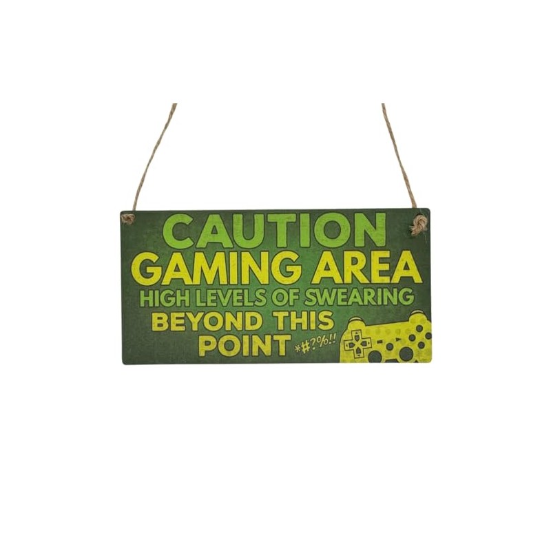 Second Ave Funny Caution Gaming Area Wooden Hanging Rectangle Home