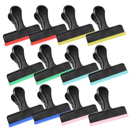 HOUSE AGAIN 12 Pack Stainless Steel Chip Bag Clips Covered with Colorful Silicone - NO More Sharp Edges - Color Coded for Food Bags - Air Tight Seal, Heavy Duty for Kitchen and Office, 3 Inches-Black