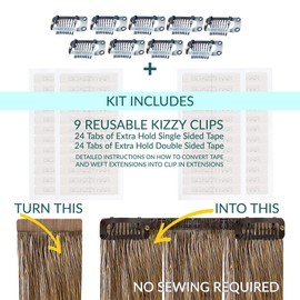 DIY Clip In Hair Extensions Kit - Convert Tape In Human Hair Extensions into Custom Clip in Set - Snap Clips, No Sewing Required - Kizzy Clips (Brown) by Big Kizzy
