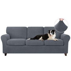 CHUN YI 7 Piece Sofa Covers for 3 Cushion Couch Covers, 3 Seater Stretch Couch Slipcover with 3 Separate Backrests and Cushions, Anti-Slip Washable Furniture Protector for Dogs Pets (Large, Grey)
