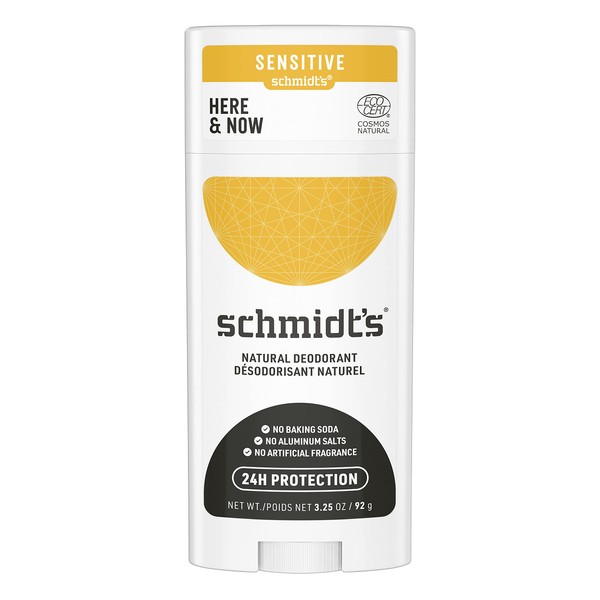 Schmidt's Aluminum Free Natural Deodorant for Women and Men, Here + Now for Sensitive Skin with 24 Hour Odor Protection, Citrus, 3.25 Ounce, (Pack of 1)