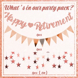 Happy Retirement Banner Party Decorations - Rose Gold Banners Pennants Garlands for Women Office Family Gatherings Farewell Goodbye Tension Hello Pension Themed Party