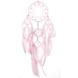 Soft Dream Catchers - Light Pink Goose Feathers with Multiring, Luxury Pearl, Natural Leather, Handmade Large Dreamcatcher for Bedroom Wall Dorm Decor - HOLSM-III