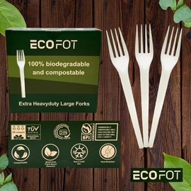 150 Compostable Forks - Large 6.5 Inch Disposable Forks, Eco-Friendly & Durable - Heat-Resistant Utensils, Plastic-Free Cutlery with Unique Box