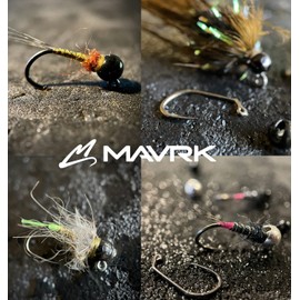 Mavrk Fly Fishing Euro Nymph Competition Barbless Hooks 25 Pack for Fly Tying Black Nickel Coating Strong Durable chemically sharpened Jig Curve Nymph and Streamer Style
