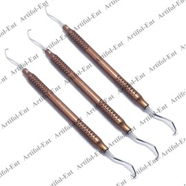 3-Piece Gracey Curettes Set – Size 13/14 – Double-Ended Periodontal Instruments with Brown Color-Coated Aluminum Hollow Handles #GR1314