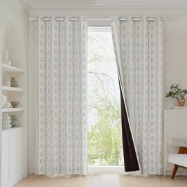 ugoutry 100% Boho Blackout Curtains 72 Inches Long for Bedroom, Blue on Beige Patterned Bohemian Curtains for Living Room, Geometric Striped Thermal Insulated Window Drapes Gromment Top 2 Panels