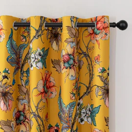 MYSKY HOME Floral Blackout Curtains 63 Inch Long Bedroom Black Out Thermal Insulated Noise Reducing Drapes Flower Printed Cottagecore Style Grommet Window Treatment Living Room Kitchen, Pack-2, Yellow