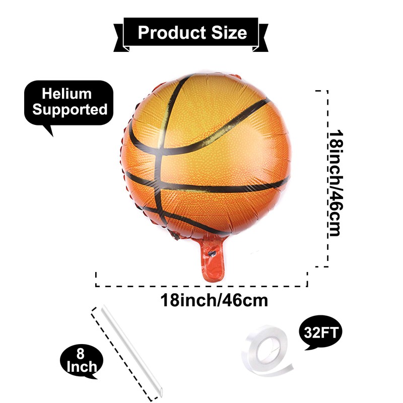 12 Pieces 18 Inches Large Foil Basketball Balloons, Round Basketball