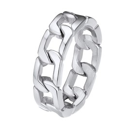 Stainless Steel Rings for Men Ring Man Silver Tone Size 10 Cuban Links Chain Ring