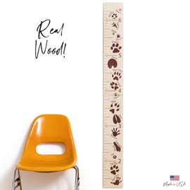 HEADWATERS STUDIO Kids Wooden Wall Growth Chart, Boys & Girls - Height Chart & Height Measurement Ruler for Wall - Kids Nursery Wall Decor & Room Hanging Wall Decor - Animal Tracks -Brown on Natural