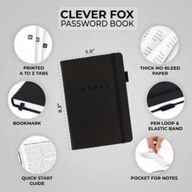 Clever Fox Password Book – Alphabetized Internet Address & Password Organizer – Computer & Website Password Keeper Notebook – Log-in Password Journal – Medium, A5, 8.3x5.8″, Hardcover (Black)