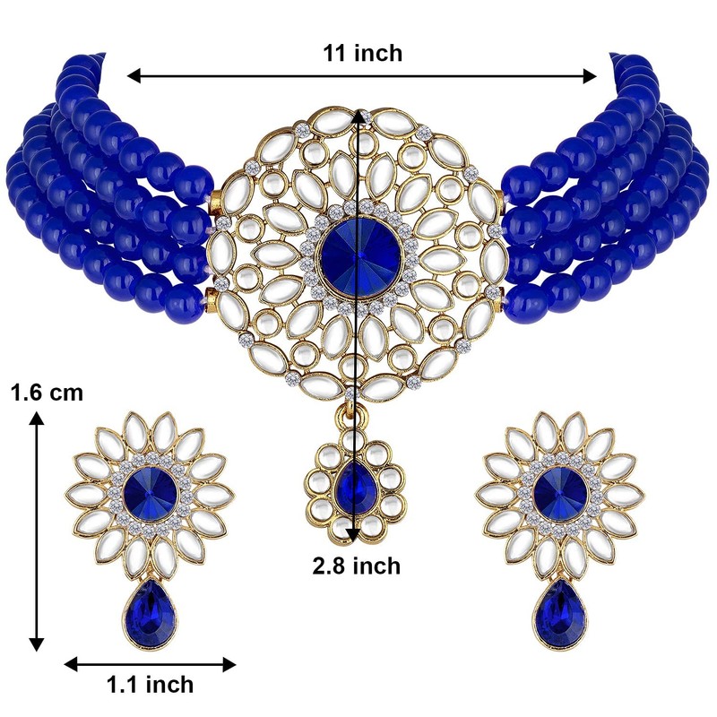 Aheli Kundan Pearl Choker Multi Layered Collar Aretes Set Joyería