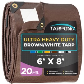 Tarponix 6' x 8' Ultra Heavy Duty Tarp – 20 Mil Brown/White Waterproof Outdoor Cover, UV Protection, Reinforced Corners, Ideal for Camping, Tent, and Outdoor Use