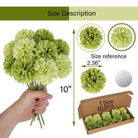 Jim's Cabin Artificial Flowers 10 Pcs Fake Silk Artificial Chrysanthemum Ball Hydrangea Bridal Wedding Bouquet for Kitchen Home Decor…