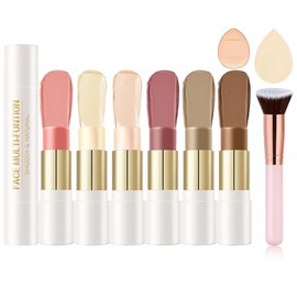 Kit de maquillaje en barra de contorno de crema de 6 colores, colección de rostro de tono fresco | Shades with Highlighter & Bronzer & Blush Stick for