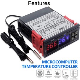Greluma STC-3008 AC 110V-220V Temperature Thermostat Controller, Digital Temperature Controller with Dual Display and Dual NTC Probe Sensor, Heating and Cooling Mode