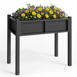 YITAHOME Raised Garden Bed, HIPS Poly Wood Elevated Planter Box with Legs and Drainage Hole, Small Flower Box Stand for Patio Balcony Garden Backyard, Black