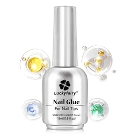 Luckyfairy 9 in One Nail Glue Gel for Acrylic Nail Tips, Super Strong Long-lasting, Curing Needed U V Extension Glue for Clear Fake Nail Tips, Press ons, Base Gel, 15ml