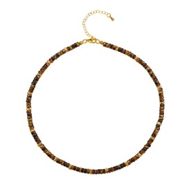 COAI Brown Tiger Eye Heishi Stone Beaded Choker Necklace for Women