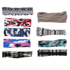 9Pcs Sweatband Sports Headband Moisture Wicking Workout Headband Cotton Cloth Elastic Hair Bands for Running Cycling Football Yoga Women Men