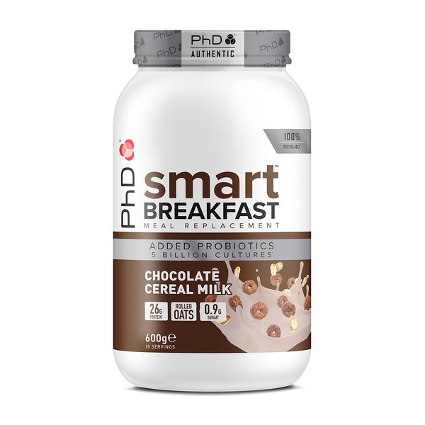PhD Smart Breakfast Shake, with High Protein, Essential Vitamins and Minerals, Probiotics and Digestive Enzymes, Chocolate Cereal Milk Flavor, 26 g Protein,10 Servings