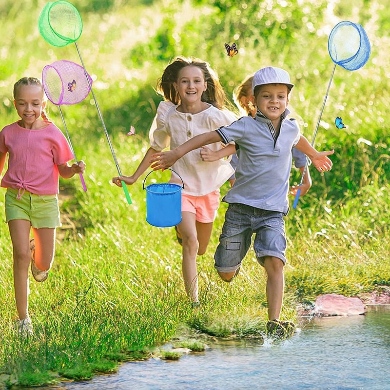 3 Pack Kids Fishing Net,Extendable Butterfly Net,3 Colours Mesh Net