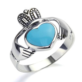 Unbranded Men Women 18mm 925 Silver Turquoise Heart Claddagh Vintage Style Ring Band - 10