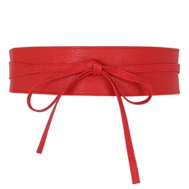 Ayliss Women Soft Leather Obi Belt Self Tie Wrap Cinch Belt,Red