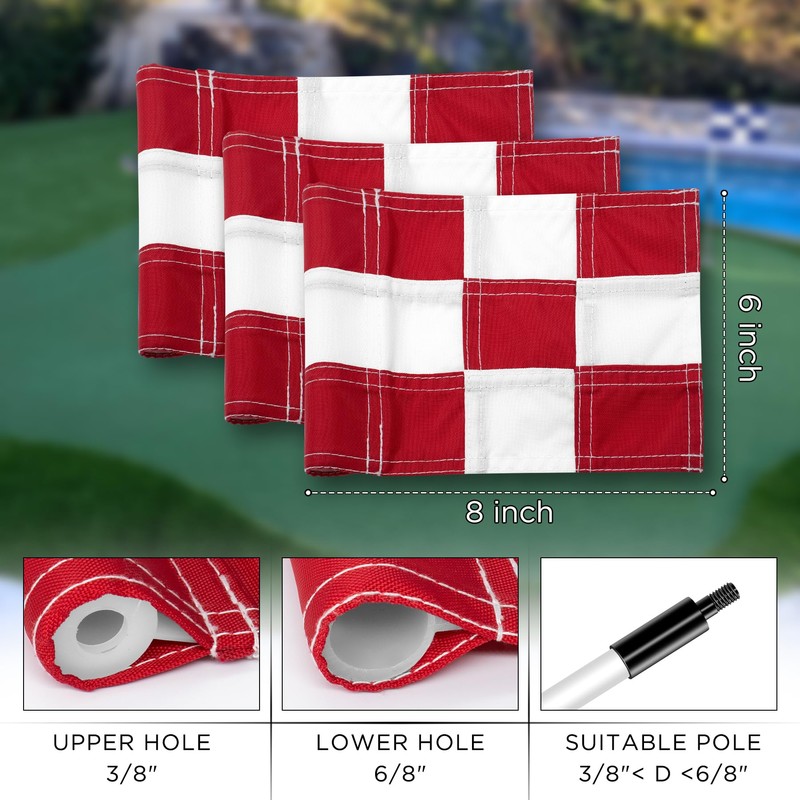 KINGTOP Checkered Golf Flag 8x6 Inch – Red/White Check, 420D