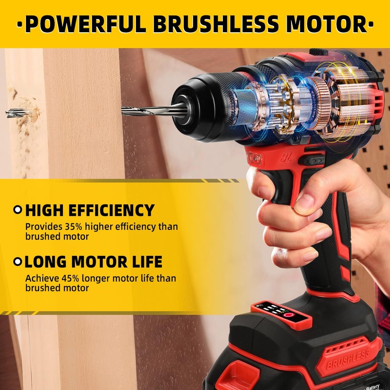 21V Cordless Power Drill/Driver Set, 2 Variable Speeds with LED