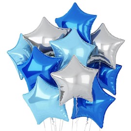 ESJNK Star Balloons, Set of 10, 18 Inch Aluminum Balloons for Birthday, Wedding, Party, Anniversary Photos, Graduation, Valentine's Day, Anniversary, Celebration, Decoration, Decoration (Blue, Silver)